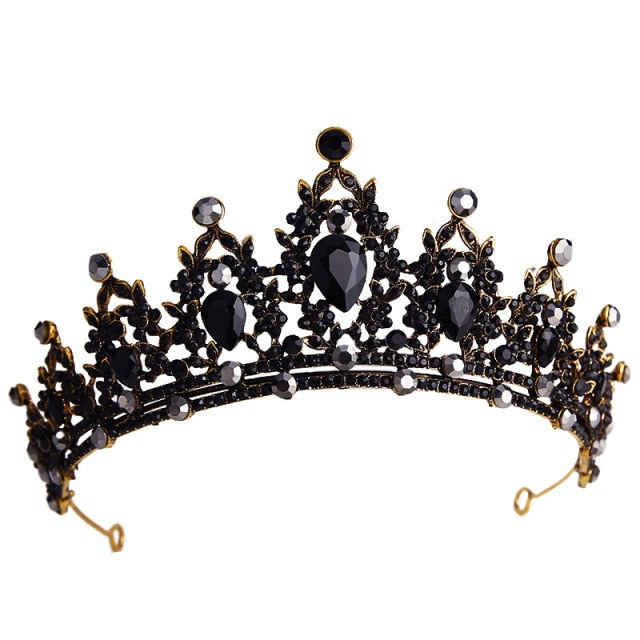 bride retro black crystal crown queen tiara brides wedding jewelry hair accessories daiiibabyyy