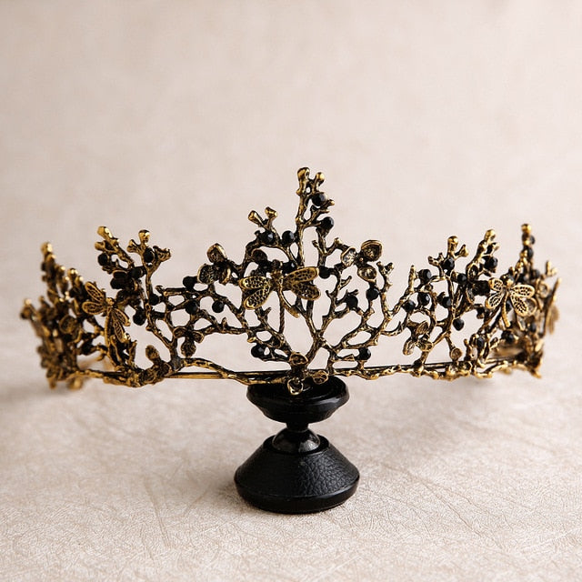 bride retro black crystal crown queen tiara brides wedding jewelry hair accessories daiiibabyyy