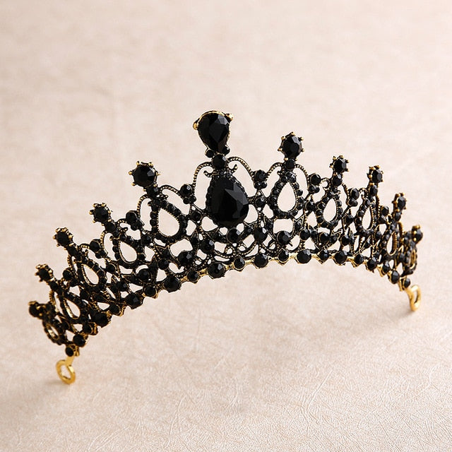 bride retro black crystal crown queen tiara brides wedding jewelry hair accessories daiiibabyyy