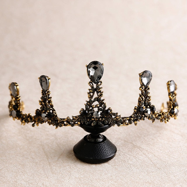 bride retro black crystal crown queen tiara brides wedding jewelry hair accessories daiiibabyyy