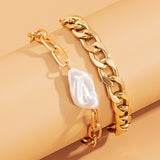 2Pcs/Set Geometric Fashion Link Chain Bracelets Set for Women Bohemia Pearl Multilayer Charm Bangles Fashion Party Jewelry Gift daiiibabyyy