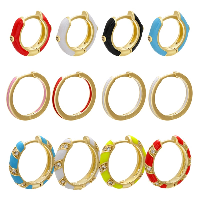 ZHUKOU 2020 NEW 1piece Round Enamel hoop earring CZ crystal fashion women earrings smaller/bigger earring hoops Jewelry VE270 daiiibabyyy