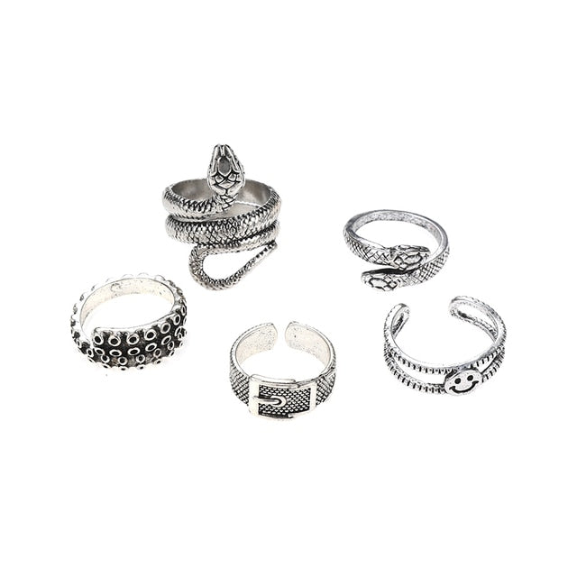3pc 4pc 5pc Vintage Gothic Snake Rings Men Bull Head Skull Feather Dragon Cross Animal Men Ring Punk Jewelry Evil Eye Ball Ring daiiibabyyy