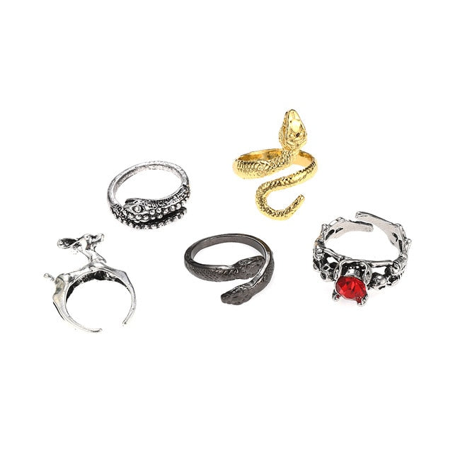 3pc 4pc 5pc Vintage Gothic Snake Rings Men Bull Head Skull Feather Dragon Cross Animal Men Ring Punk Jewelry Evil Eye Ball Ring daiiibabyyy