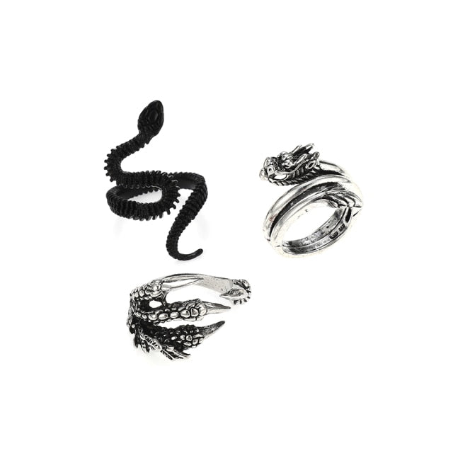 3pc 4pc 5pc Vintage Gothic Snake Rings Men Bull Head Skull Feather Dragon Cross Animal Men Ring Punk Jewelry Evil Eye Ball Ring daiiibabyyy