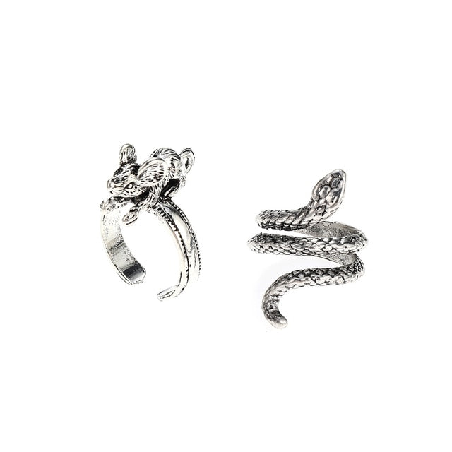 3pc 4pc 5pc Vintage Gothic Snake Rings Men Bull Head Skull Feather Dragon Cross Animal Men Ring Punk Jewelry Evil Eye Ball Ring daiiibabyyy