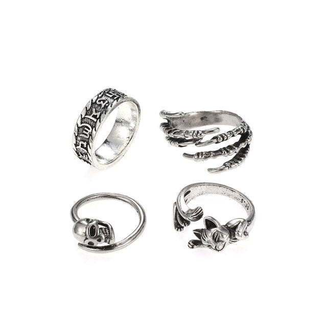 3pc 4pc 5pc Vintage Gothic Snake Rings Men Bull Head Skull Feather Dragon Cross Animal Men Ring Punk Jewelry Evil Eye Ball Ring daiiibabyyy
