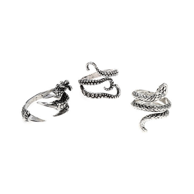 3pc 4pc 5pc Vintage Gothic Snake Rings Men Bull Head Skull Feather Dragon Cross Animal Men Ring Punk Jewelry Evil Eye Ball Ring daiiibabyyy