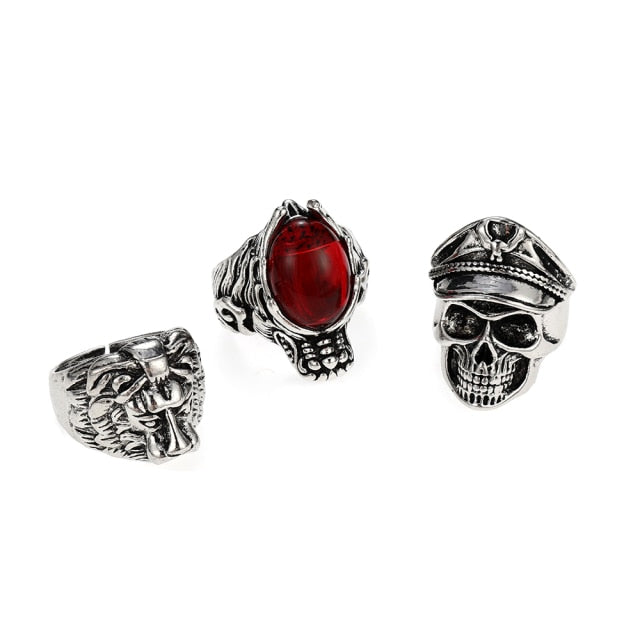 3pc 4pc 5pc Vintage Gothic Snake Rings Men Bull Head Skull Feather Dragon Cross Animal Men Ring Punk Jewelry Evil Eye Ball Ring daiiibabyyy