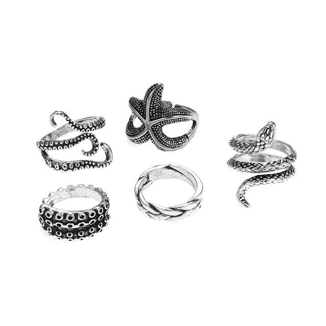 3pc 4pc 5pc Vintage Gothic Snake Rings Men Bull Head Skull Feather Dragon Cross Animal Men Ring Punk Jewelry Evil Eye Ball Ring daiiibabyyy