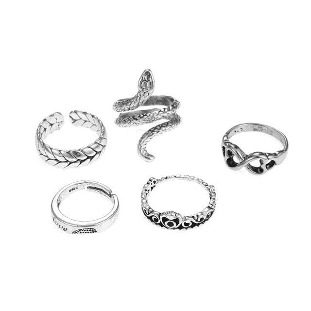 3pc 4pc 5pc Vintage Gothic Snake Rings Men Bull Head Skull Feather Dragon Cross Animal Men Ring Punk Jewelry Evil Eye Ball Ring daiiibabyyy