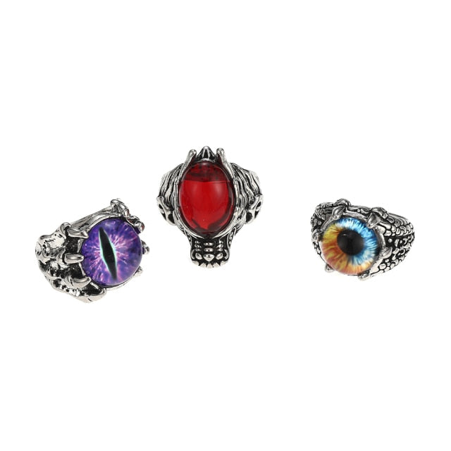3pc 4pc 5pc Vintage Gothic Snake Rings Men Bull Head Skull Feather Dragon Cross Animal Men Ring Punk Jewelry Evil Eye Ball Ring daiiibabyyy