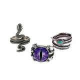 3pc 4pc 5pc Vintage Gothic Snake Rings Men Bull Head Skull Feather Dragon Cross Animal Men Ring Punk Jewelry Evil Eye Ball Ring daiiibabyyy