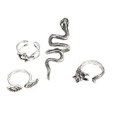 3pc 4pc 5pc Vintage Gothic Snake Rings Men Bull Head Skull Feather Dragon Cross Animal Men Ring Punk Jewelry Evil Eye Ball Ring daiiibabyyy