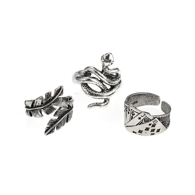 3pc 4pc 5pc Vintage Gothic Snake Rings Men Bull Head Skull Feather Dragon Cross Animal Men Ring Punk Jewelry Evil Eye Ball Ring daiiibabyyy