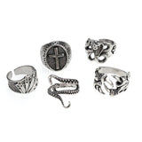 3pc 4pc 5pc Vintage Gothic Snake Rings Men Bull Head Skull Feather Dragon Cross Animal Men Ring Punk Jewelry Evil Eye Ball Ring daiiibabyyy