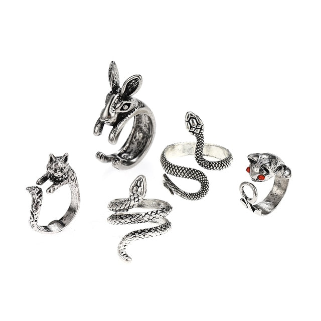 3pc 4pc 5pc Vintage Gothic Snake Rings Men Bull Head Skull Feather Dragon Cross Animal Men Ring Punk Jewelry Evil Eye Ball Ring daiiibabyyy