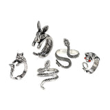 3pc 4pc 5pc Vintage Gothic Snake Rings Men Bull Head Skull Feather Dragon Cross Animal Men Ring Punk Jewelry Evil Eye Ball Ring daiiibabyyy