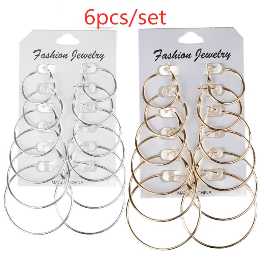 6Pairs Punk Hoop Earrings Set Big Circle Earrings Jewelry for Women Girls Steampunk Ear Clip Punk Style Earring Ear Ring daiiibabyyy