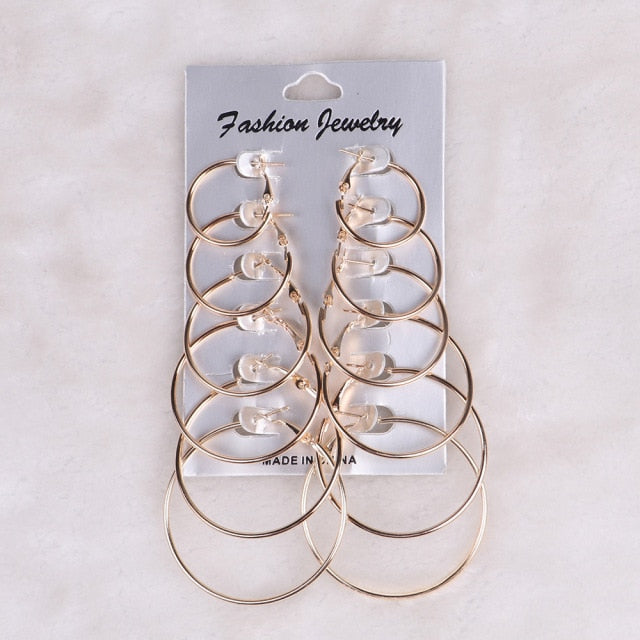6Pairs Punk Hoop Earrings Set Big Circle Earrings Jewelry for Women Girls Steampunk Ear Clip Punk Style Earring Ear Ring daiiibabyyy