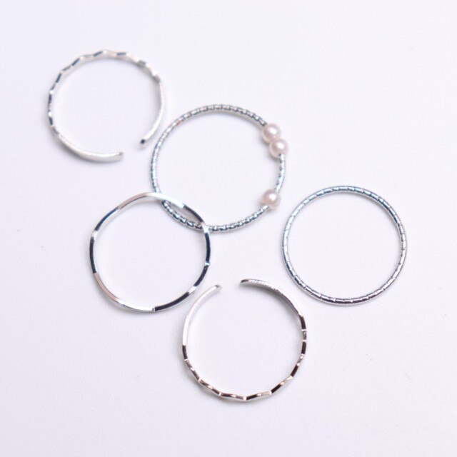 5 Pcs/Set Simple Fashion Wave Pattern Ring Set for Women Trend Personality Pearl Zirocn Metal Multilayer Ring Jewelry Girl Gift daiiibabyyy