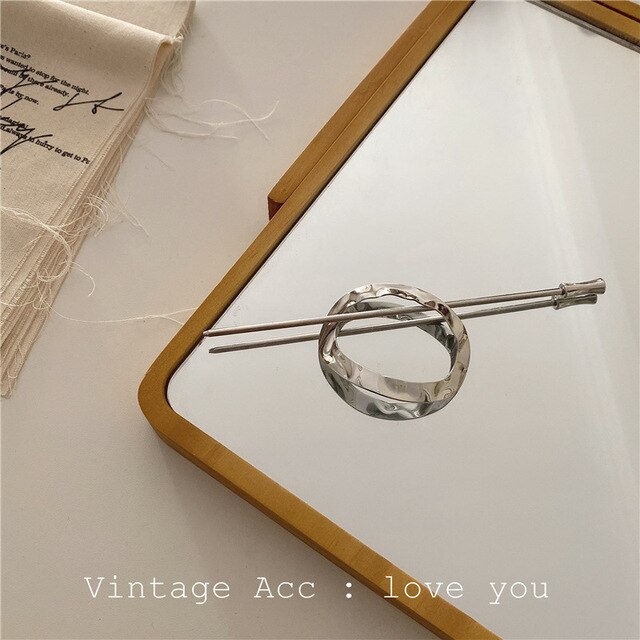 AOMU  Korean Retro Geometric Round Metal Hairpin Simple Temperament Daily Arc Tweezers Hair Sticks for Women OL Style Party daiiibabyyy