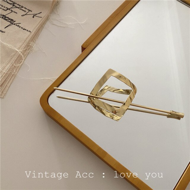 AOMU  Korean Retro Geometric Round Metal Hairpin Simple Temperament Daily Arc Tweezers Hair Sticks for Women OL Style Party daiiibabyyy