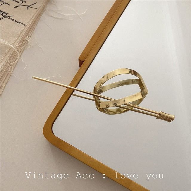 AOMU  Korean Retro Geometric Round Metal Hairpin Simple Temperament Daily Arc Tweezers Hair Sticks for Women OL Style Party daiiibabyyy