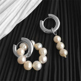 XIALUOKE Punk Metal Stainless Golden Round Earclip Earrings For Women Fashion Vintage Freshwater Pearls Drop Earrings Jewelry A8