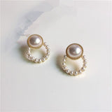 AOMU  Chic Imitation Pearl Geometric Fan Shaped Elegant Stud Earrings for Women Girls Jewelry Party Asseccoires daiiibabyyy