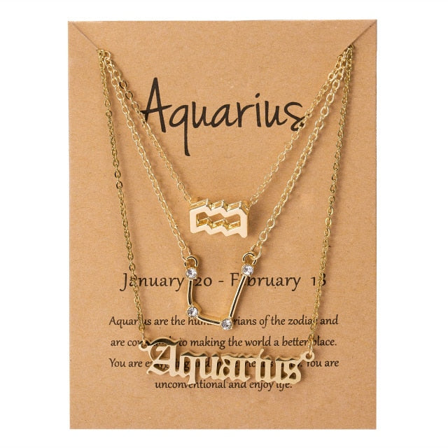 3Pcs/Set Cardboard Star Zodiac Sign Pendant 12 Constellation Charm Gold Necklace Aries Cancer Leo Scorpio Necklace Jewelry Gifts daiiibabyyy