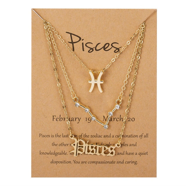 3Pcs/Set Cardboard Star Zodiac Sign Pendant 12 Constellation Charm Gold Necklace Aries Cancer Leo Scorpio Necklace Jewelry Gifts daiiibabyyy