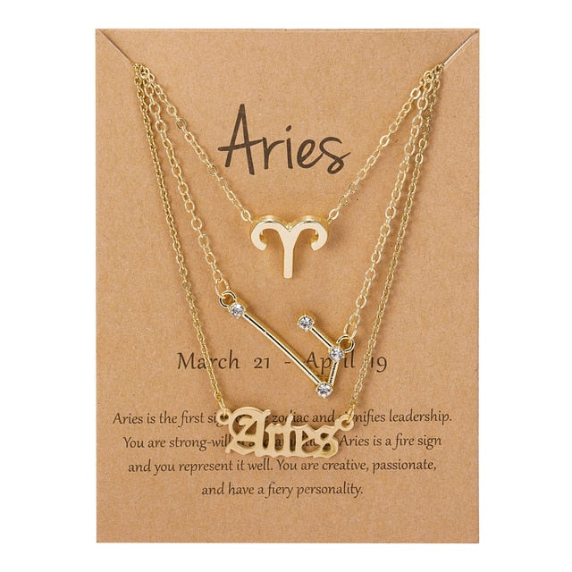 3Pcs/Set Cardboard Star Zodiac Sign Pendant 12 Constellation Charm Gold Necklace Aries Cancer Leo Scorpio Necklace Jewelry Gifts daiiibabyyy