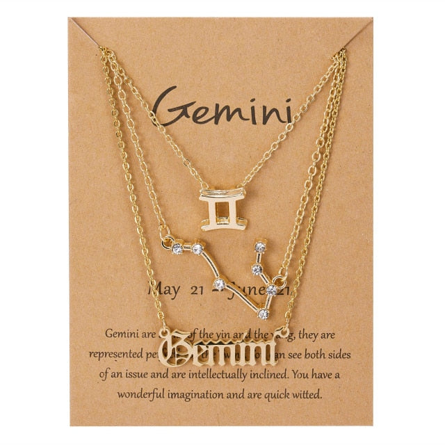 3Pcs/Set Cardboard Star Zodiac Sign Pendant 12 Constellation Charm Gold Necklace Aries Cancer Leo Scorpio Necklace Jewelry Gifts daiiibabyyy