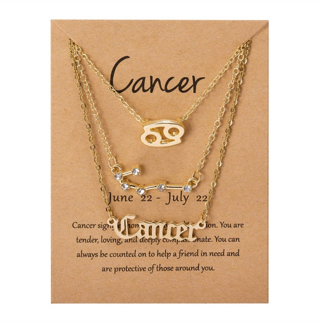 3Pcs/Set Cardboard Star Zodiac Sign Pendant 12 Constellation Charm Gold Necklace Aries Cancer Leo Scorpio Necklace Jewelry Gifts daiiibabyyy