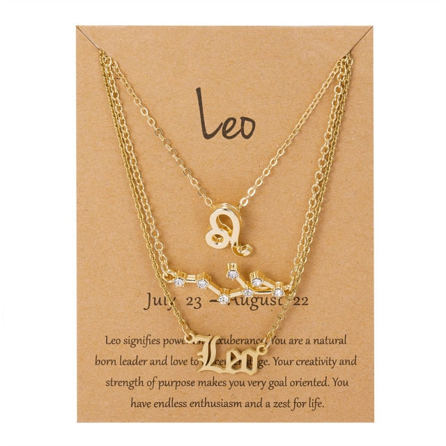 3Pcs/Set Cardboard Star Zodiac Sign Pendant 12 Constellation Charm Gold Necklace Aries Cancer Leo Scorpio Necklace Jewelry Gifts daiiibabyyy