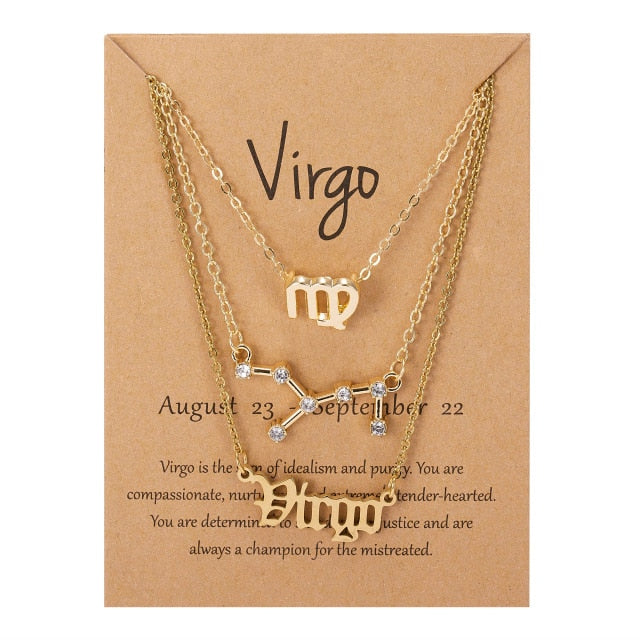 3Pcs/Set Cardboard Star Zodiac Sign Pendant 12 Constellation Charm Gold Necklace Aries Cancer Leo Scorpio Necklace Jewelry Gifts daiiibabyyy