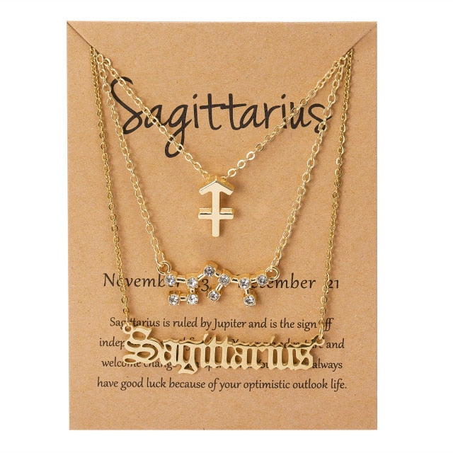 3Pcs/Set Cardboard Star Zodiac Sign Pendant 12 Constellation Charm Gold Necklace Aries Cancer Leo Scorpio Necklace Jewelry Gifts daiiibabyyy
