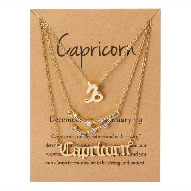 3Pcs/Set Cardboard Star Zodiac Sign Pendant 12 Constellation Charm Gold Necklace Aries Cancer Leo Scorpio Necklace Jewelry Gifts daiiibabyyy