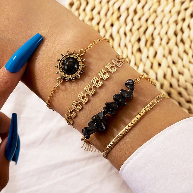 4PCS/Set Boho Geometric Tassel Chain Bracelet For Women MultiLayer Bangles Charm Party Wedding  Beach Jewelry Accessories Gifts daiiibabyyy