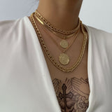 Boho Multilayer Stainless Steel Snake Chain Portrait Engraved Coin Butterfly Pendant Thick Clavicle Necklaces Set Girl Jewelry daiiibabyyy