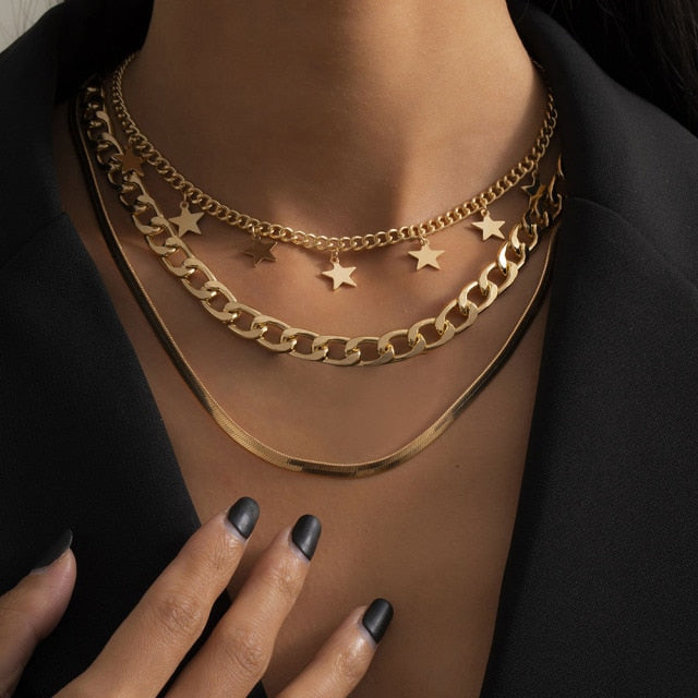 Boho Multilayer Stainless Steel Snake Chain Portrait Engraved Coin Butterfly Pendant Thick Clavicle Necklaces Set Girl Jewelry daiiibabyyy