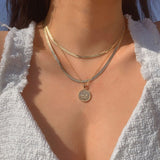 Boho Multilayer Stainless Steel Snake Chain Portrait Engraved Coin Butterfly Pendant Thick Clavicle Necklaces Set Girl Jewelry daiiibabyyy