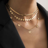 Boho Multilayer Stainless Steel Snake Chain Portrait Engraved Coin Butterfly Pendant Thick Clavicle Necklaces Set Girl Jewelry daiiibabyyy