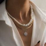 Boho Multilayer Stainless Steel Snake Chain Portrait Engraved Coin Butterfly Pendant Thick Clavicle Necklaces Set Girl Jewelry daiiibabyyy