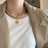 Boho Multilayer Stainless Steel Snake Chain Portrait Engraved Coin Butterfly Pendant Thick Clavicle Necklaces Set Girl Jewelry daiiibabyyy