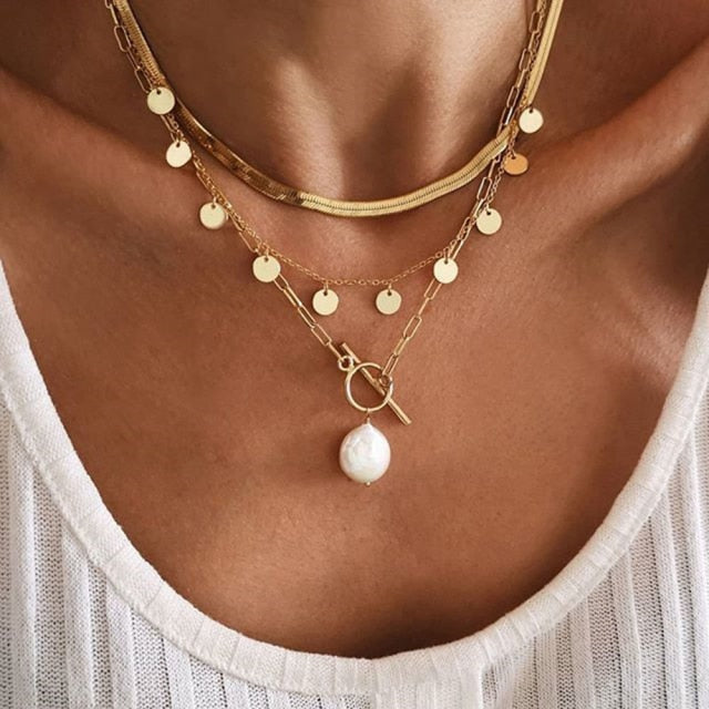 Boho Multilayer Stainless Steel Snake Chain Portrait Engraved Coin Butterfly Pendant Thick Clavicle Necklaces Set Girl Jewelry daiiibabyyy