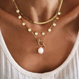 Boho Multilayer Stainless Steel Snake Chain Portrait Engraved Coin Butterfly Pendant Thick Clavicle Necklaces Set Girl Jewelry daiiibabyyy