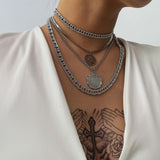 Boho Multilayer Stainless Steel Snake Chain Portrait Engraved Coin Butterfly Pendant Thick Clavicle Necklaces Set Girl Jewelry daiiibabyyy