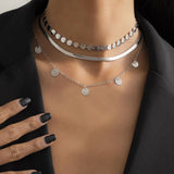 Boho Multilayer Stainless Steel Snake Chain Portrait Engraved Coin Butterfly Pendant Thick Clavicle Necklaces Set Girl Jewelry daiiibabyyy